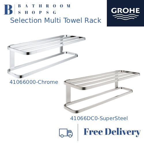 Grohe Selection Multi Towel Rack 41066000 Chrome and 41066DC0 SuperSteel Finish