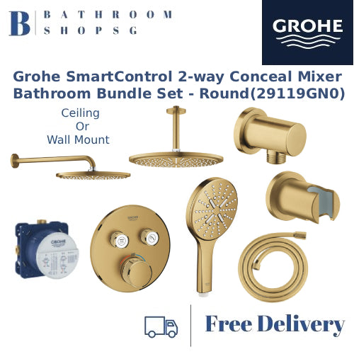 [Pre-order]Grohe SmartControl 2-Way Thermostat Conceal Mixer Bathroom Bundle Set- Round 29119GN0