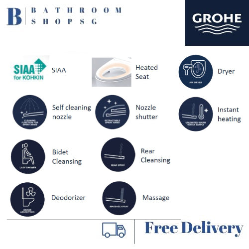 Grohe Euro 2.0 Wall hung Toilet 109315SH00 with Smart E-Bidet 2000R Seat Rapid SLX Wall plate Full Set