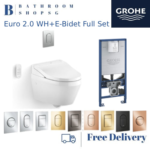Grohe Euro 2.0 Wall hung Toilet 109315SH00 with Smart E-Bidet 2000R Seat Rapid SLX Wall plate Full Set