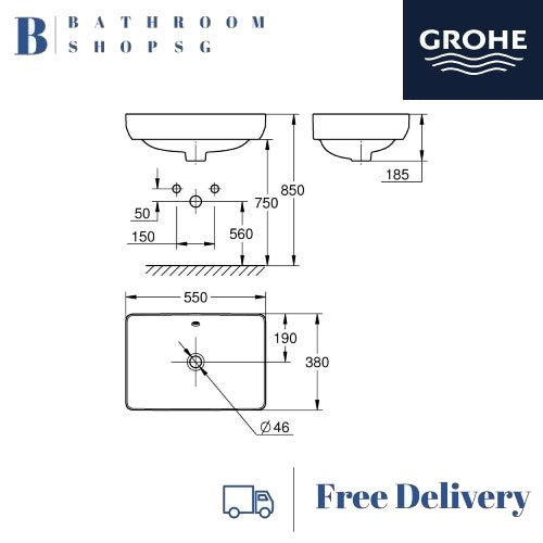 Grohe Euro Ceramic Vessel Basin Square 100983SH00 Bundle with Eurodisc Cosmopolitan mixer 23432000