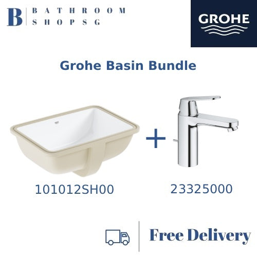 [Grohe Year-End Promo] Euro Ceramic Undercounter Basin Square 101012SH00 with Euro Series Basin Mixers Bundle Set