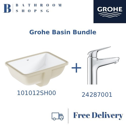 [Grohe Year-End Promo] Euro Ceramic Undercounter Basin Square 101012SH00 with Euro Series Basin Mixers Bundle Set