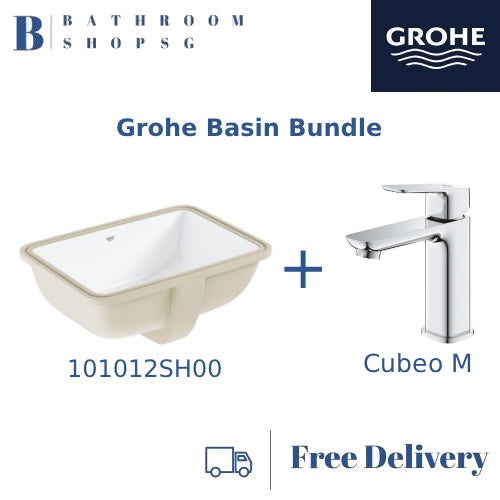 Grohe Euro Ceramic Undercounter Basin 101012SH00 Bundle with Grohe Cubeo Basin Mixer 1017550000
