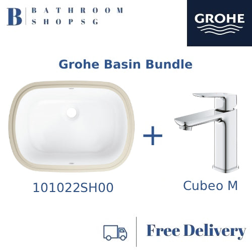 Grohe Eurosmart Undercounter Basin 101022SH00 Bundle with Grohe Cubeo Basin Mixer 1017550000