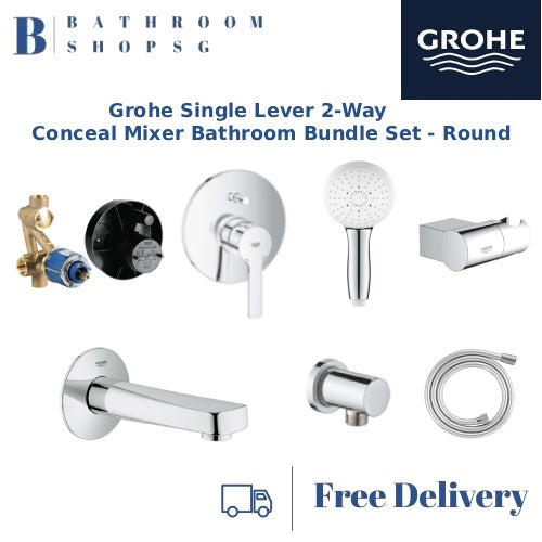 Grohe Single Lever Concealed Shower Mixer Bathroom Bundle Set - Round | Grohe 19297001 33963000 13252000