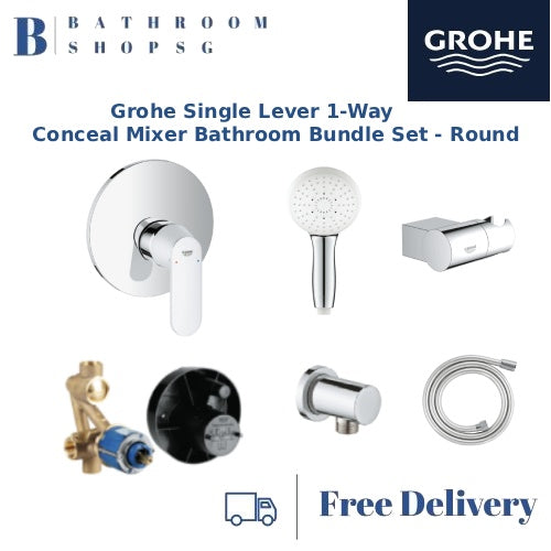 Grohe Single Lever 1-Way Concealed Shower Mixer Bathroom Bundle Set - Round | Grohe 19383000 33963000