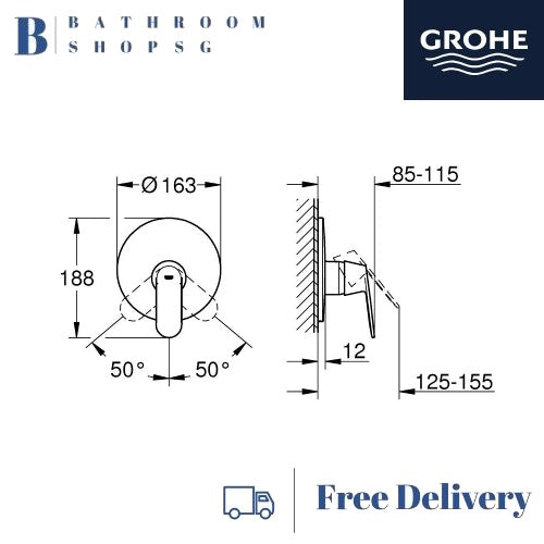 GROHE Eurosmart Cosmopolitan Single-lever Concealed Shower Mixer Trim Set | Grohe 19383000