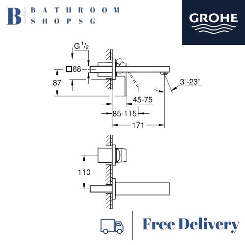 Grohe Eurocube 2-hole Basin Mixer S-size | Grohe Wall Mount Bathroom Faucet 19895000