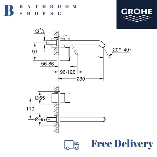 Grohe Essence 2-hole Concealed basin mixer L-Size | Grohe Wall Mount Bathroom Faucet 19967001