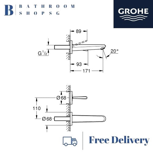 Grohe Eurodisc Joy 2-hole Concealed basin mixer M-Size | Grohe Wall Mount Bathroom Faucet 19968000