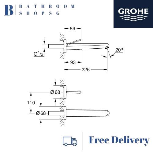 Grohe Eurodisc Joy 2-hole Conceal basin mixer L-Size | Grohe Wall Mount Bathroom Faucet 19969000