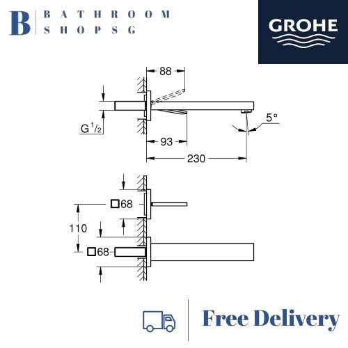Grohe Eurocube Joy 2-hole Conceal Basin Mixer L-size | Grohe Wall Mount Bathroom Faucet 19998000