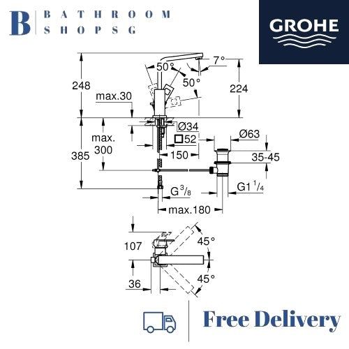 Grohe Eurocube Single-lever Basin Mixer L-size | Grohe Basin Mixer 23135000