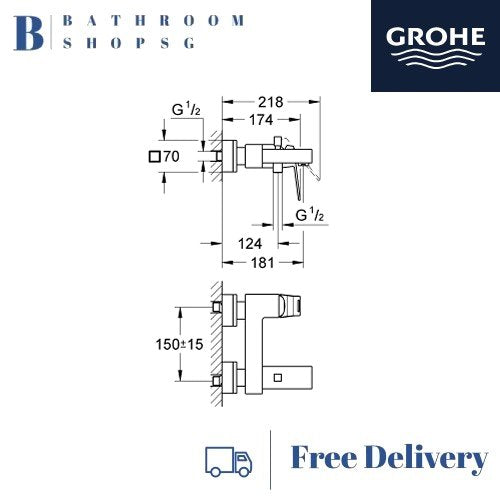 Grohe Eurocube Single-lever Exposed Bath Mixer 23140000