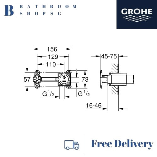 Grohe 23200000 Concealed Body For Bathroom 2-Hole Single Lever Mixer