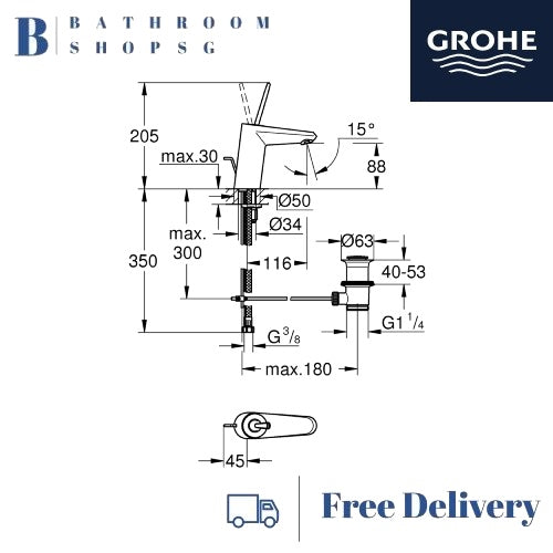 Grohe Eurodisc Joy Single Lever Basin Mixer Chrome | Grohe Bathroom Faucet 23425000