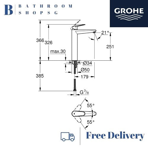 Grohe Euro Ceramic Vessel Basin Square 100983SH00 Bundle with Eurodisc Cosmopolitan mixer 23432000