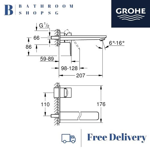 Grohe Lineare 2-hole basin mixer L-Size | Grohe Wall Mount Basin Mixer 23444DC1