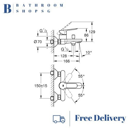 Grohe BauEdge Wall Mount Exposed Single-Lever Bath-Shower Mixer 23605000