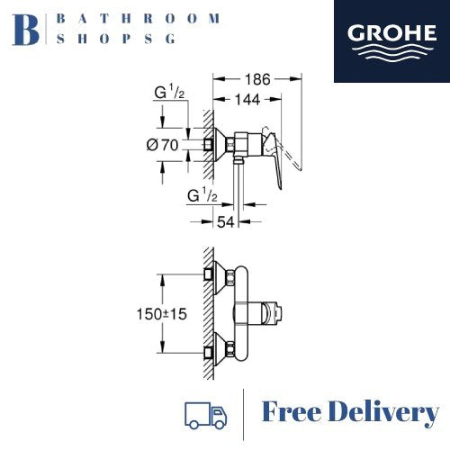 Grohe BauEdge Wall Mount Exposed Single-Lever Shower Mixer 23636000