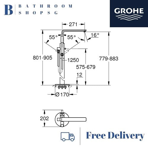 Grohe Lineare Single Lever Floor Standing Bath mixer Supersteel 23792DC1