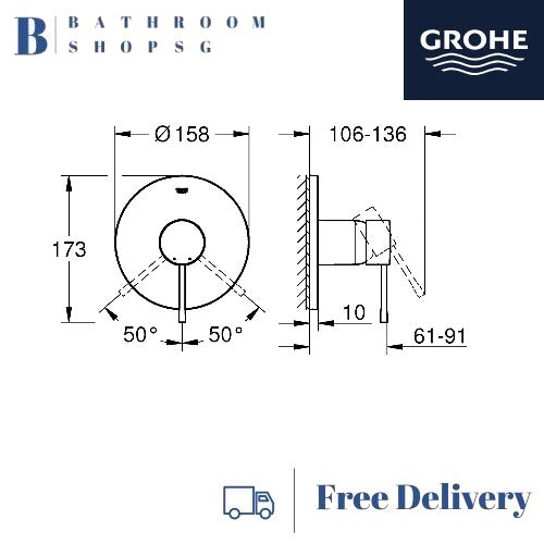 GROHE Essence Single-lever Conceal shower mixer Trimset 24057001 Chrome
