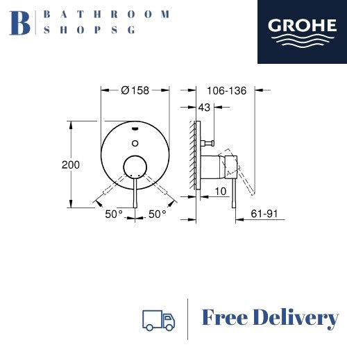 GROHE Essence Single-lever Bath mixer trimset with 2-way diverter | Grohe 24058001