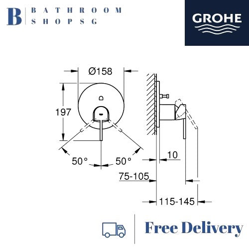 Grohe Plus Single-lever Conceal bath Mixer Trimset With 2-way Diverter | Grohe 24060003