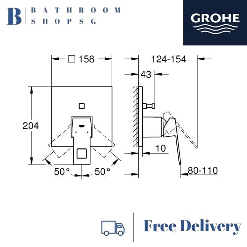 GROHE Eurocube Single-lever Conceal Bath Mixer With 2-way Diverter 24062000