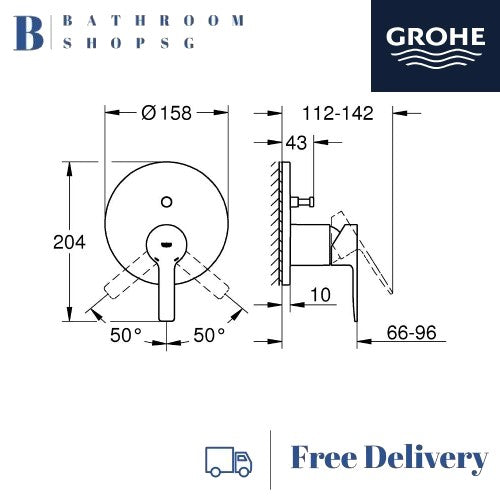 GROHE Lineare Single-lever Bath Mixer Trimset with 2-way diverter 24064DC1 SuperSteel