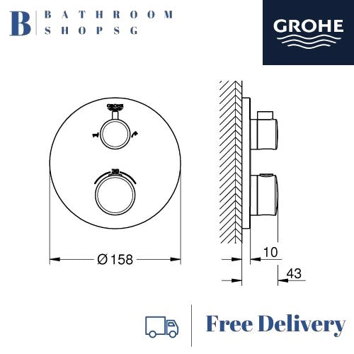GROHE 24077000 Grohtherm Thermostatic bath tub mixer for 2 outlet | Bathroom Conceal Thermostat Round