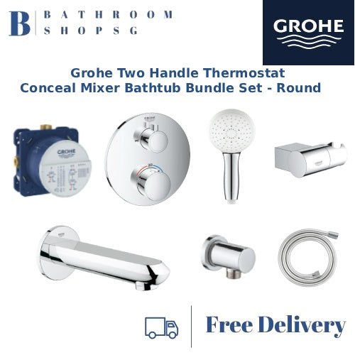 Grohe Two Handle Thermostat Concealed Mixer Bathtub Bundle Set - Round | Grohe 35600000 24077000