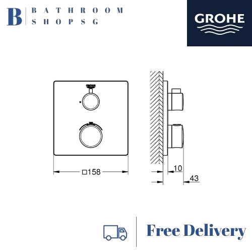 GROHE Grohtherm Thermostat Conceal Shower Mixer Trimset Sqaure 24078000