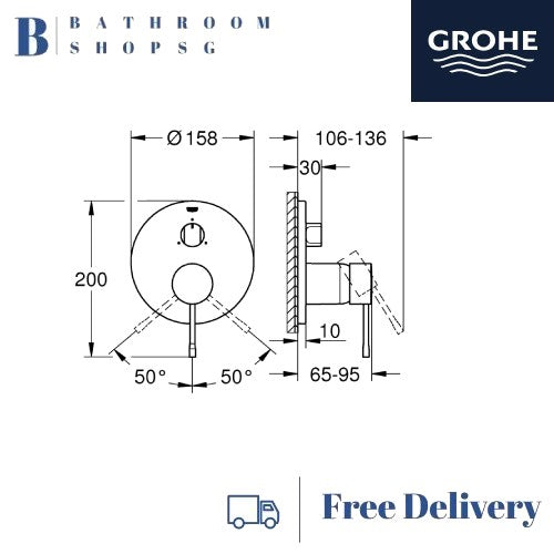 GROHE Essence Single-lever Conceal mixer trimset with 3-way diverter 24092001 Chrome