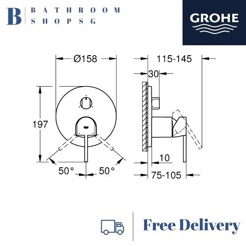 Grohe Plus Single-lever Conceal bath Mixer trimset With 3-way Diverter 24093003
