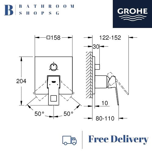GROHE Eurocube Single-lever bath shower Conceal mixer with 3-way diverter | Grohe 24094000