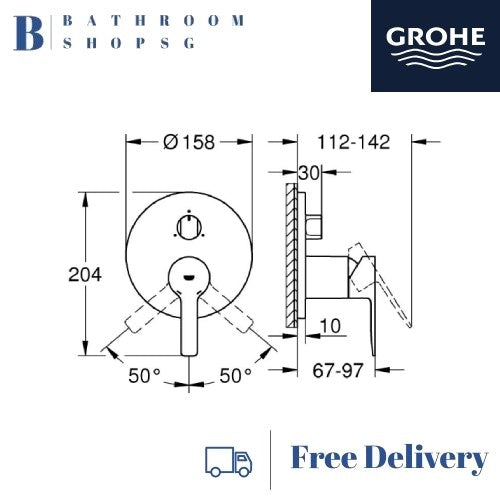 GROHE Lineare Single-lever Conceal Shower Mixer Trimset With 3-way Diverter 24095001 Chrome