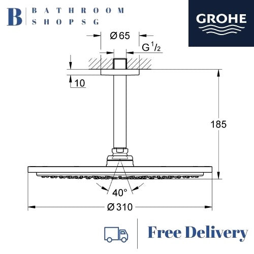 Grohe Rainshower Cosmopolitan 310 Head Shower Set 142 Mm, 1 Spray 26067DC0 | Grohe Overhead Shower