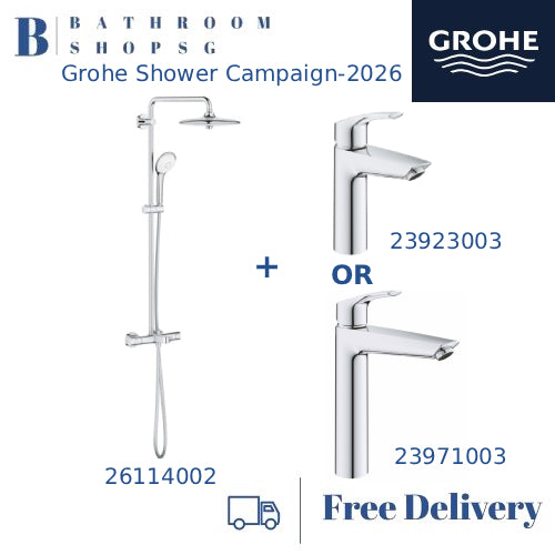 [Shower Campaign-2026]Grohe Euphoria 260 Rainshower System 26114002 Thermostatic Bath Mixer with Free Eurosmart Basin Mixer