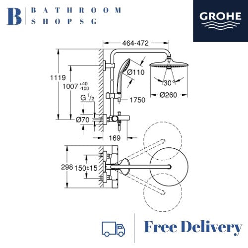 Grohe Euphoria System 260 Rainshower System With Thermostatic Bath Mixer 26114002