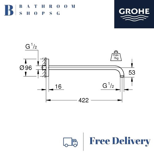 Grohe Rainshower Shower arm Wall Mount 422mm | Grohe 26146000