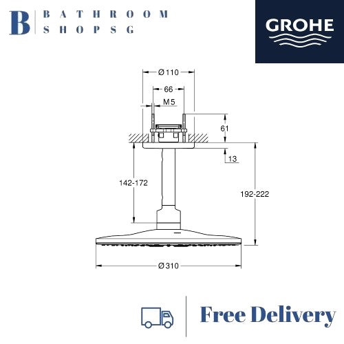 Grohe Rainshower Smartactive 310 Head Shower Set Ceiling 142 mm with 2 Sprays 26477000