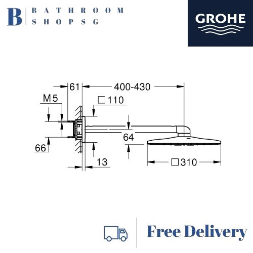 Grohe Rainshower SmartActive 310 Cube Head shower set 430 mm, 2 sprays 26479000