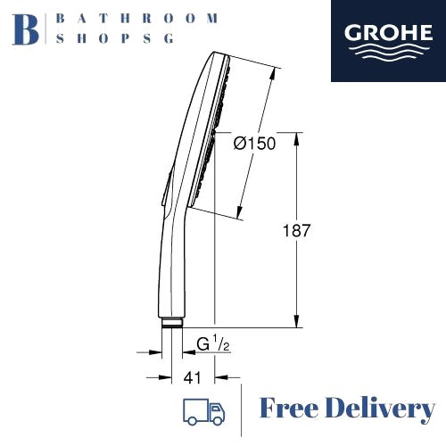 Grohe Rainshower Smartactive 150 Hand Shower 3 Sprays 26590000 | Grohe Handshower