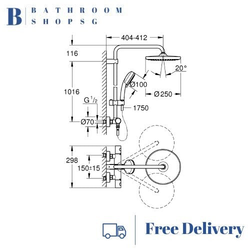 Grohe Tempesta Cosmopolitan 250 Rain Shower system with thermostat 26670000 Chrome