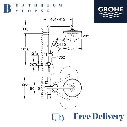 Grohe Tempesta 250 Rainshower System with Thermostatic Shower Mixer 26670001