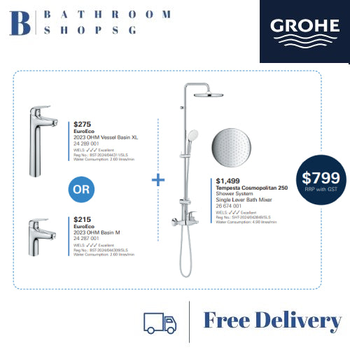 [March-April Promo]Grohe Tempesta 250 Rainshower system 26674001 with EuroEco Basin Mixer