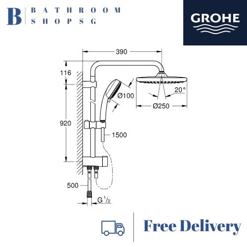 Grohe Tempesta Cosmopolitan 250 Rainshower system with Diverter 26675000