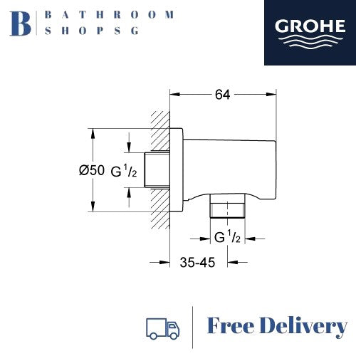 Grohe Rainshower Shower Outlet Elbow 1/2"Brushed Hard Graphite | Grohe Wall Union 27057AL0